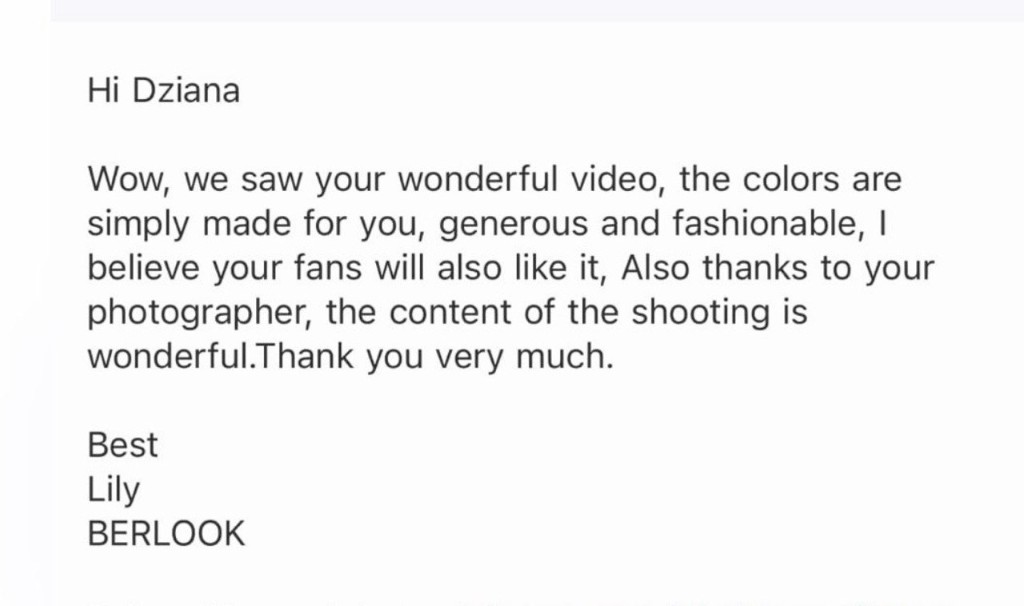 BERLOOK brand testimonial on published UGC content