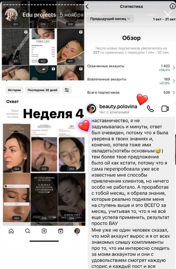 Instagram analytics showing 227 new followers growth for Polina