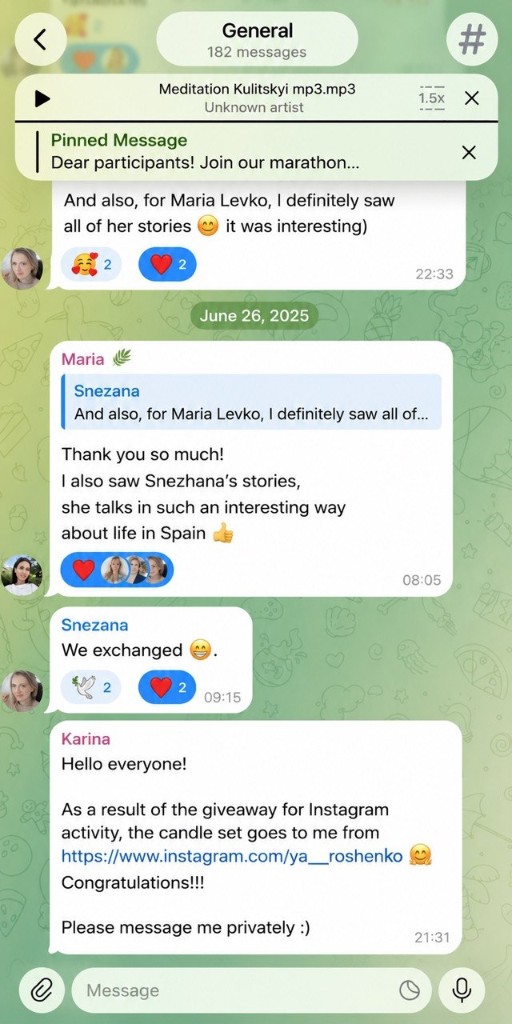 Ogłoszenie giveaway w społeczności Telegram dla zaangażowania uczestników