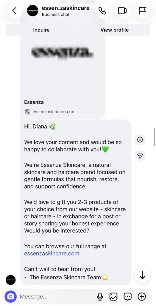 Essenza Skincare brand collaboration invitation