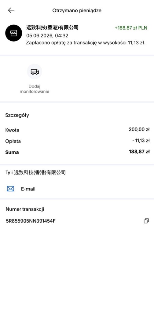 Payment receipt — 200 PLN received from iLife Robot collaboration