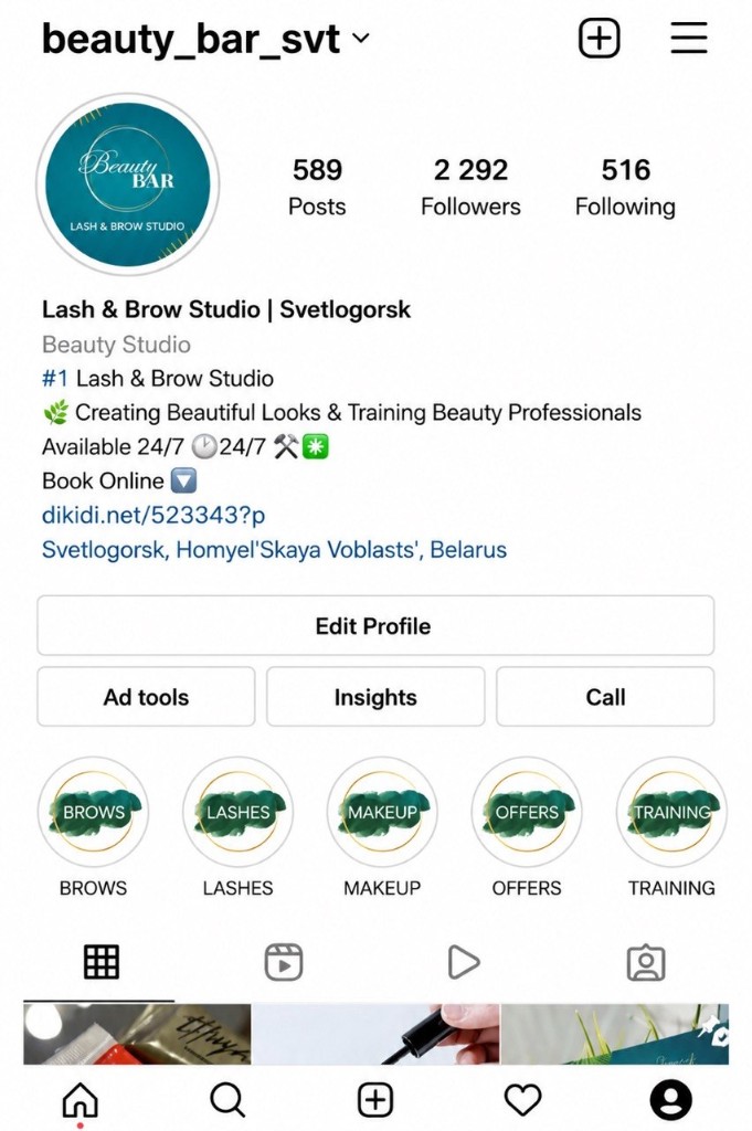 Statystyki profilu Instagram Beauty Bar